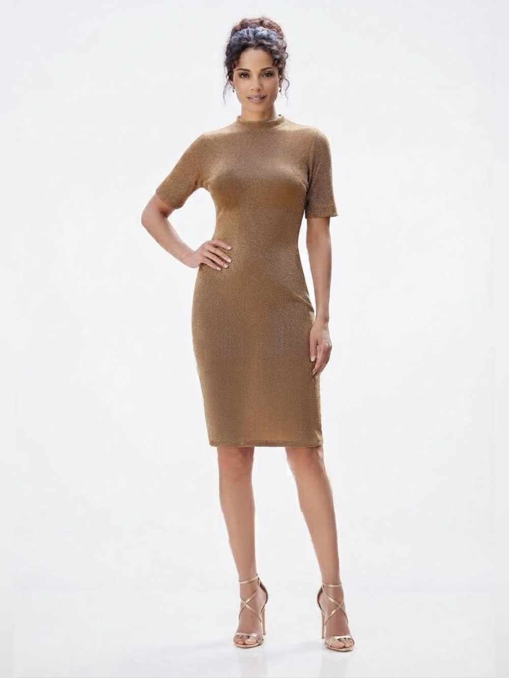 INC Brown Gold Knit Dress